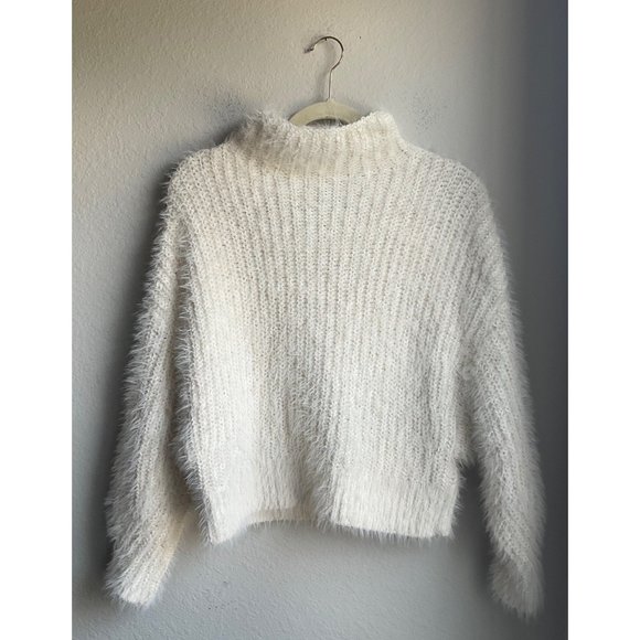 Express Sweaters - Express Women's Cream Cowl Neck fuzzy cropped Sweater Size Small